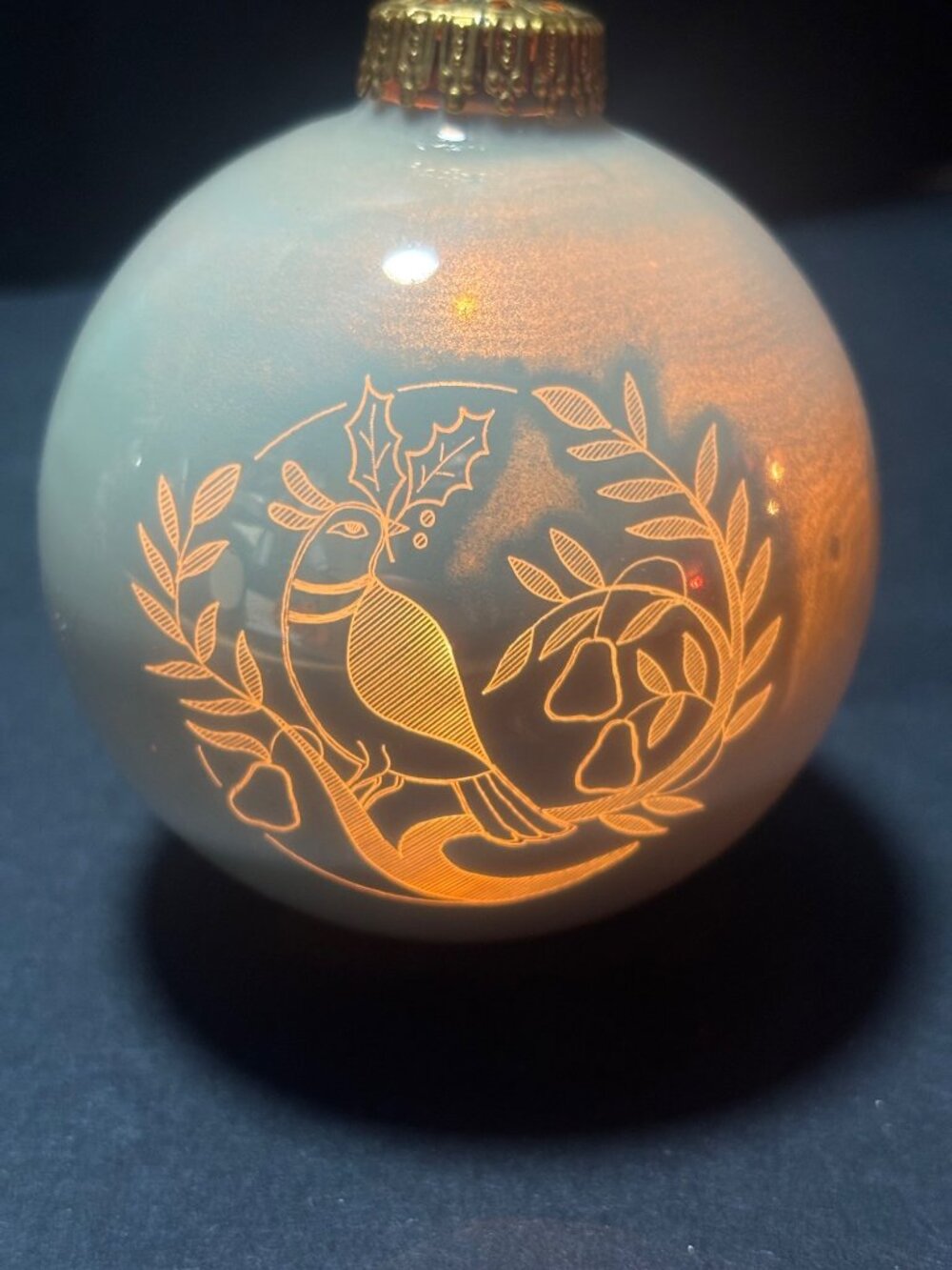 Luminetch VTG 1993 Handcrafted Glass Ornament  Gold Dove Holly Limited Edition